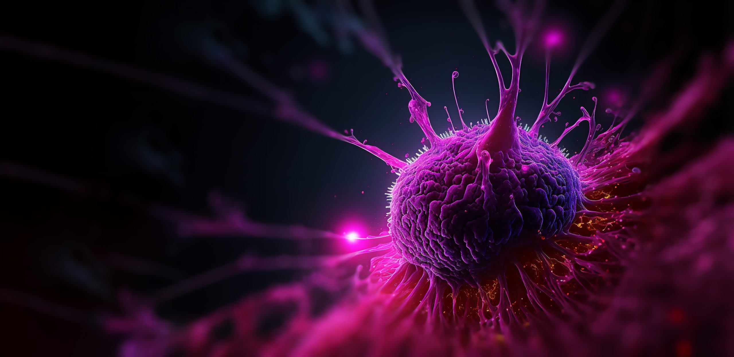 Tumor microenvironment concept with cancer cells, T-Cells, nanoparticles, cancer associated fibroblast layer of tumor microenvironment normal cells, molecules, and blood vessels 3d rendering