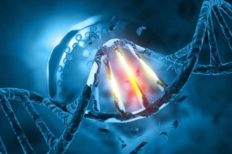 Dna mutation or damage .Dna strand science background. 3d illustration