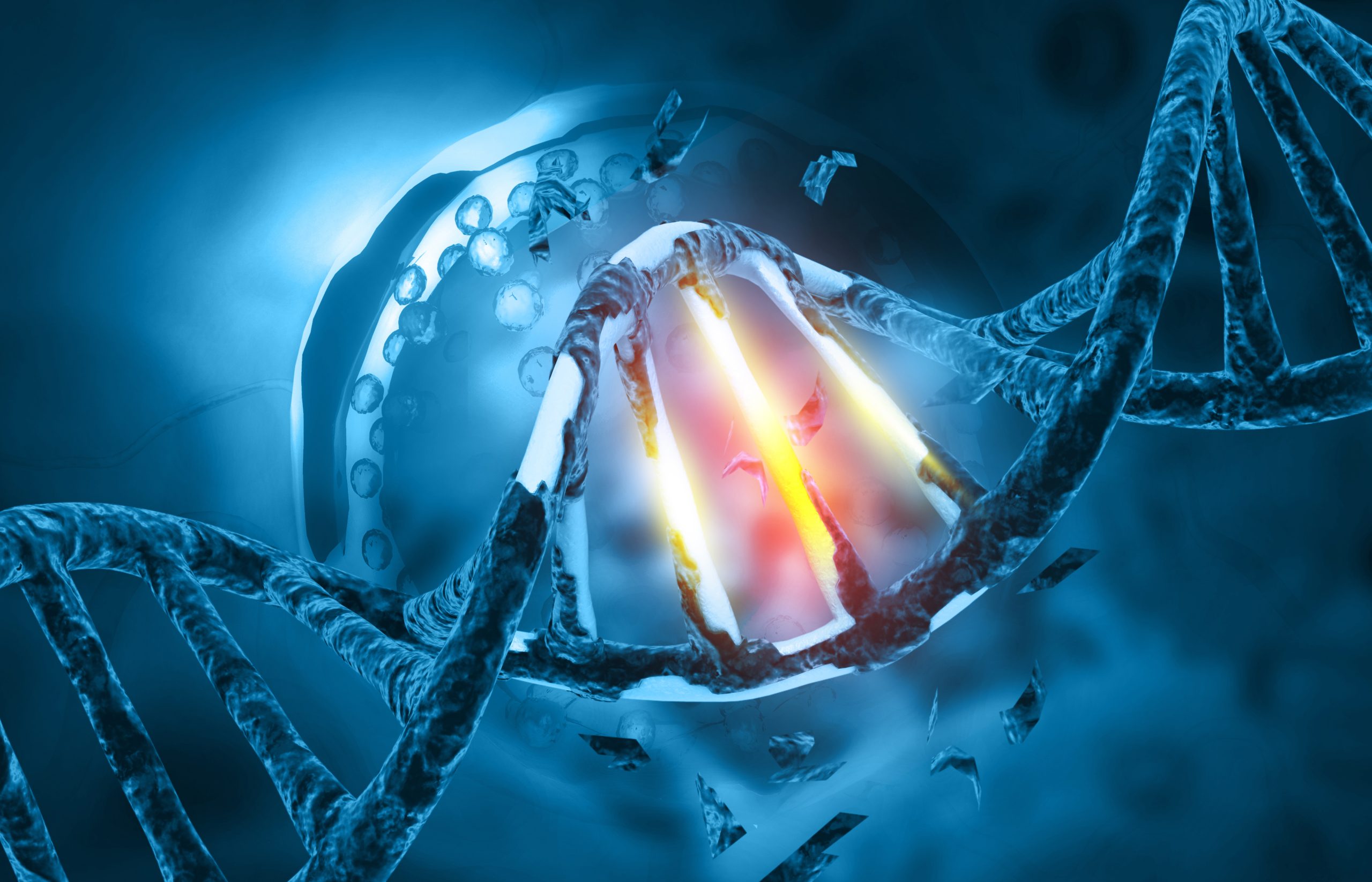 Dna mutation or damage .Dna strand science background. 3d illustration