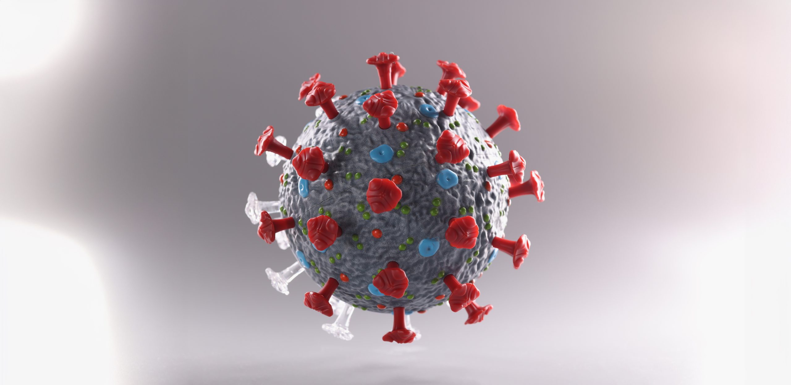 Close-up of coronavirus bacteria plastic model, micro virus and covid-19 cell bacteria. Worldwide pandemic and corona outbreak concept